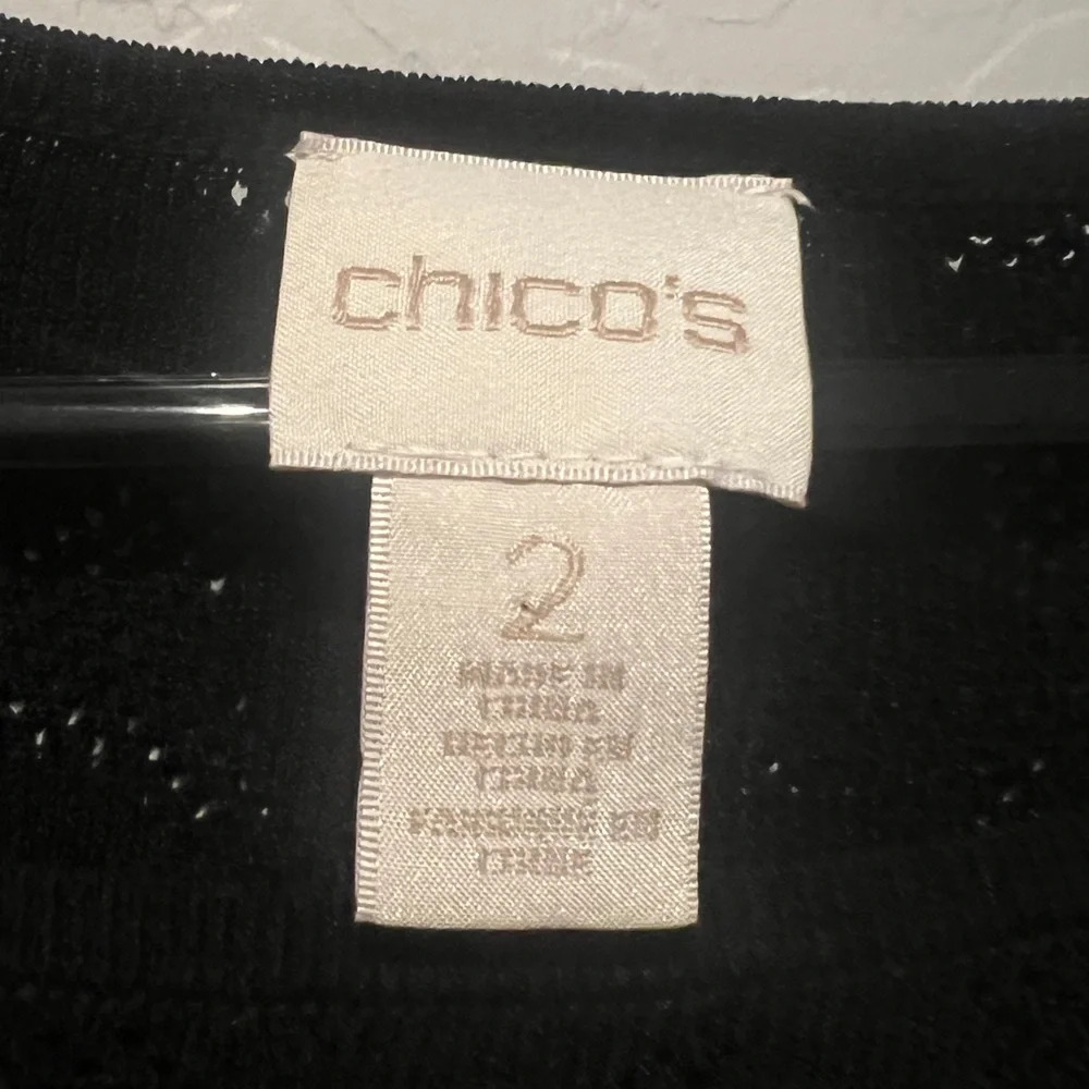 Chico's size 2 black patterned top with bell sleeves - Picture 2 of 8